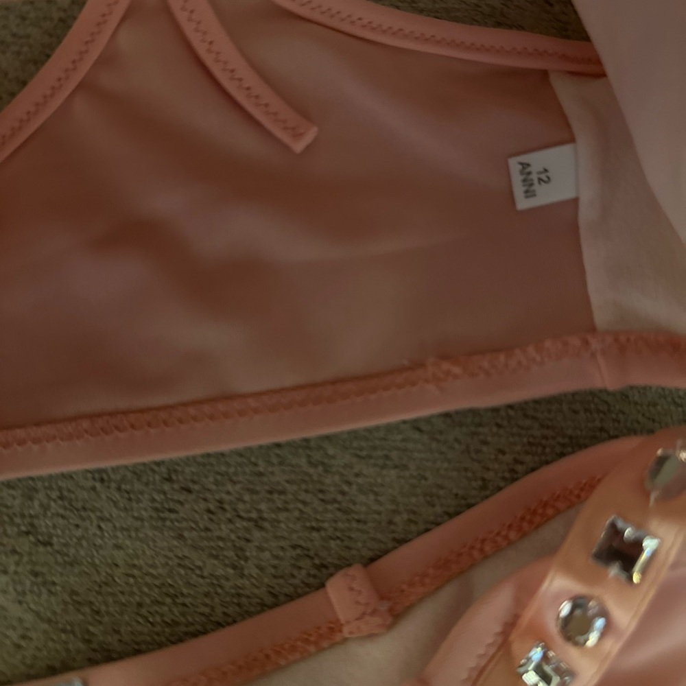 NWOT Blumarine Girls Swimsuit Peach Rhinestones Sz. 12 - Picture 4 of 6